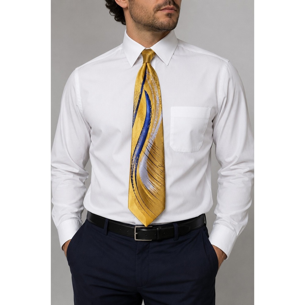 J. Garcia Two Guards Collection 54 Silk Necktie Gold Blue Abstract Tie